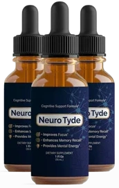 Three NeuroTyde cognitive support dropper bottles — 3-bottle package with free shipping