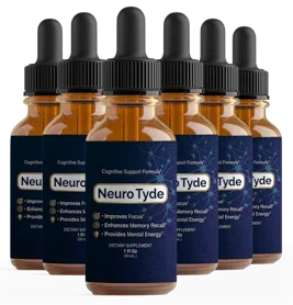 Six NeuroTyde cognitive support dropper bottles — 6-bottle best-value package